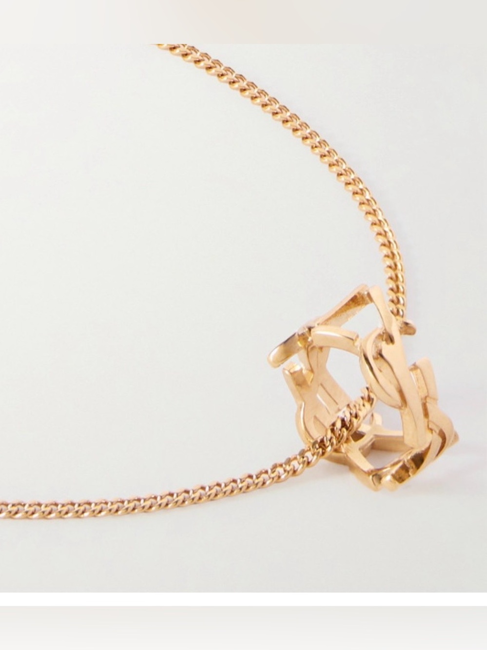 SAINT LAURENT YSL pendant gold tone necklace